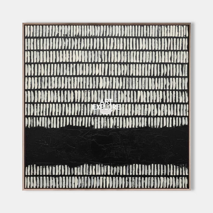 Minimalist Black And White Abstract Square Painting With Geometric Lines For Modern Home Decor