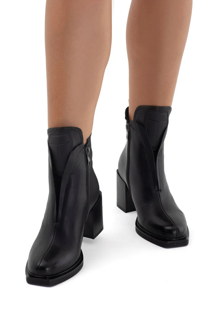 Block Heel Ankle Boots - Black