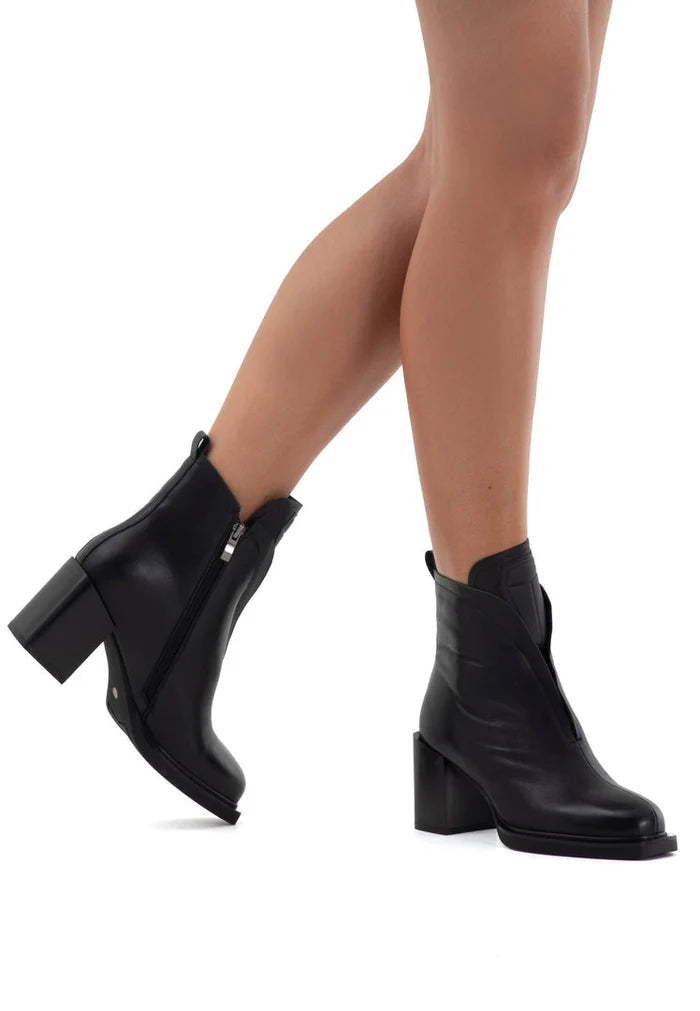 Block Heel Ankle Boots - Black