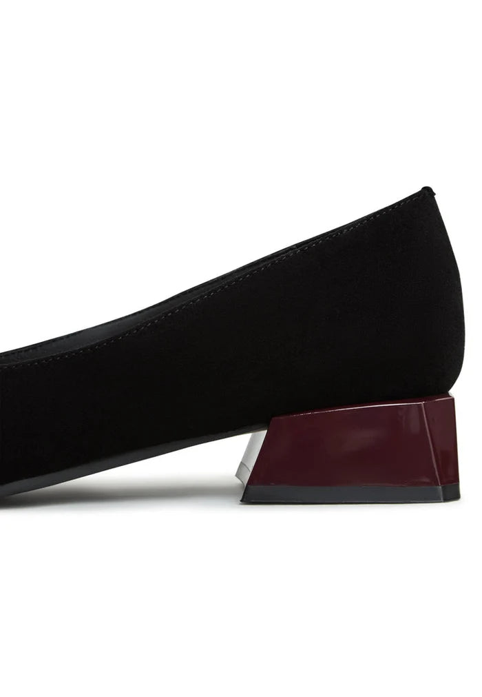 Stylish black suede block heel ballerinas - Ingrid women's shoes