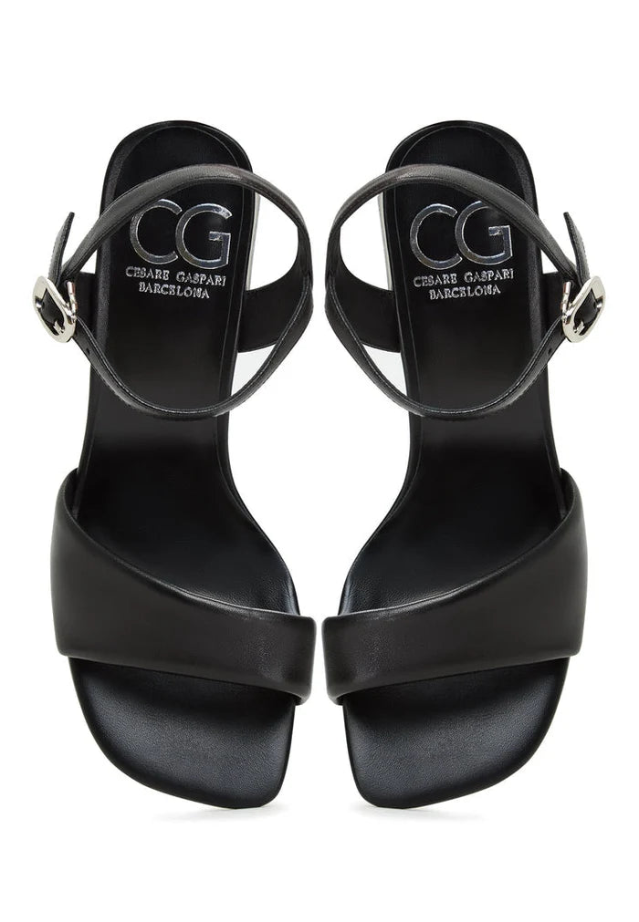 A fashionable pair of black open toe block heeled sandals, the Aina black sandals, perfect for women's heeled shoe fashion.
