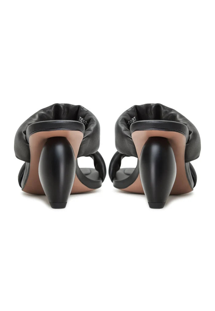 A pair of chic black Isla block heeled sandals, perfect for women's summer wardrobe with a touch of sophistication and style.