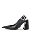 A stylish pair of black Jimena block heeled slingback pumps - perfect women's footwear for a chic look.