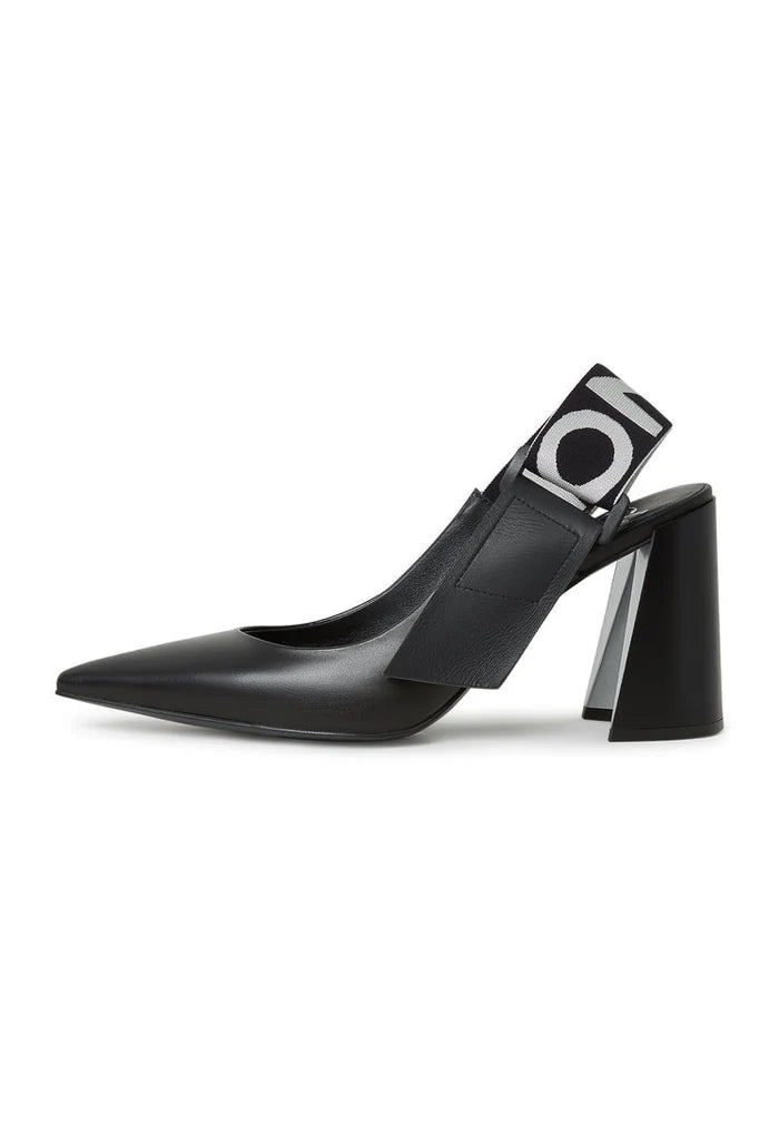 A stylish pair of black Jimena block heeled slingback pumps - perfect women's footwear for a chic look.