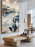 Contemporary Blue And Gold Abstract Art For Modern Living Room Decor