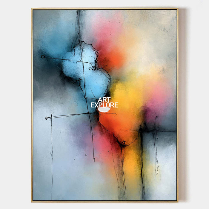 Blue And Pink Abstract Canvas Painting Hand-Painted Modern Wall Art