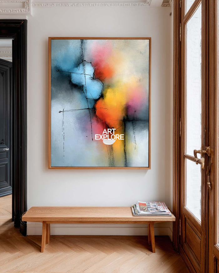 Blue And Pink Abstract Canvas Painting Hand-Painted Modern Wall Art