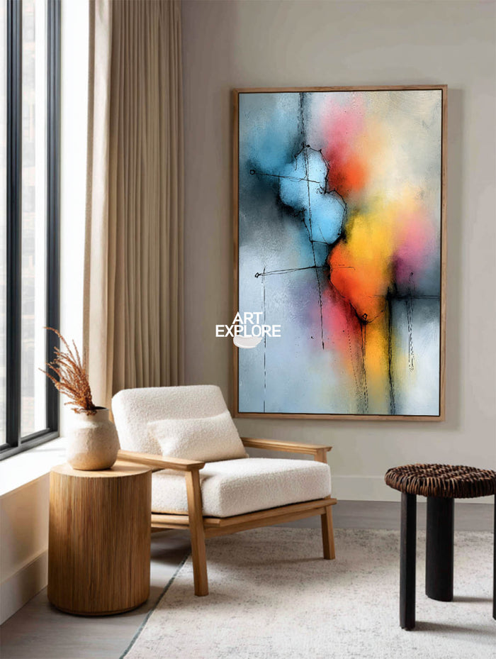 Blue And Pink Abstract Canvas Painting Hand-Painted Modern Wall Art