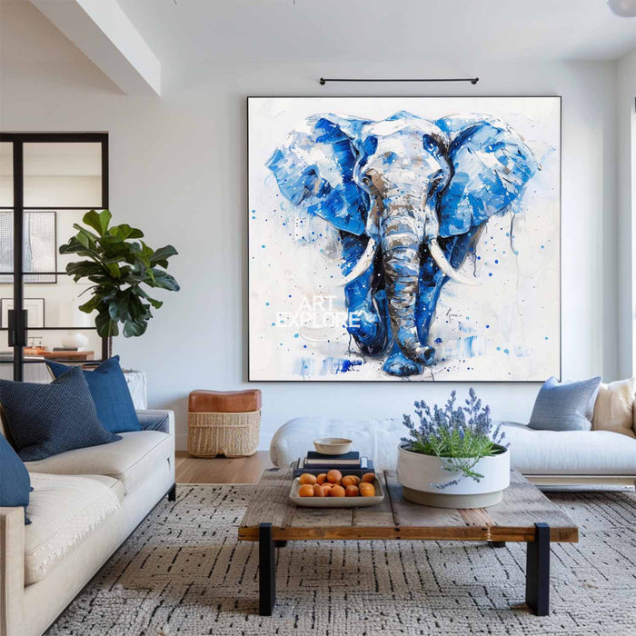 Large BLUE And White Elephant Canvas Palette  Oil Painting Original  Blue Elephant Abstract Contemporary Art Painting Wall Art Custom Canvas Paintings