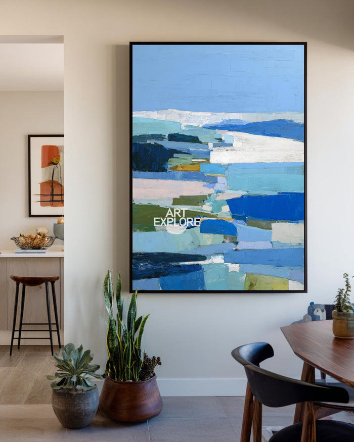 Bold Blue Abstract Wall Art, Handmade Vertical Textured Canvas – ArtExplore