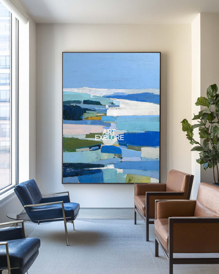 Large Blue Green Minimalist Abstract Painting for Modern Spaces – ArtExplore