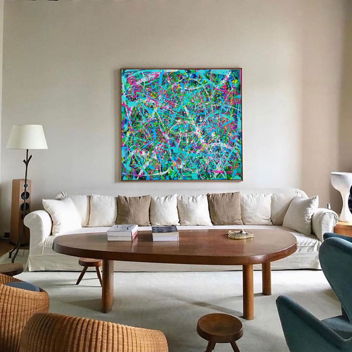 47'' X 36'' Modern Blue Large Wall Art Abstract Horizontal Paintings Artwork In Stock For Sale