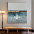 Minimalist Square Abstract Art In Blue Gray And Brown For Modern Interior Design
