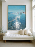 Hand-Painted Azure Ocean Abstract Large Textured Shoreline Art