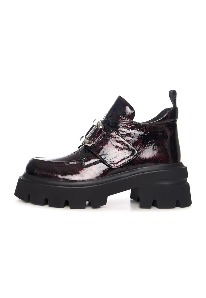 Bold Double Buckle Leather Loafers Geirr - Bordeaux
