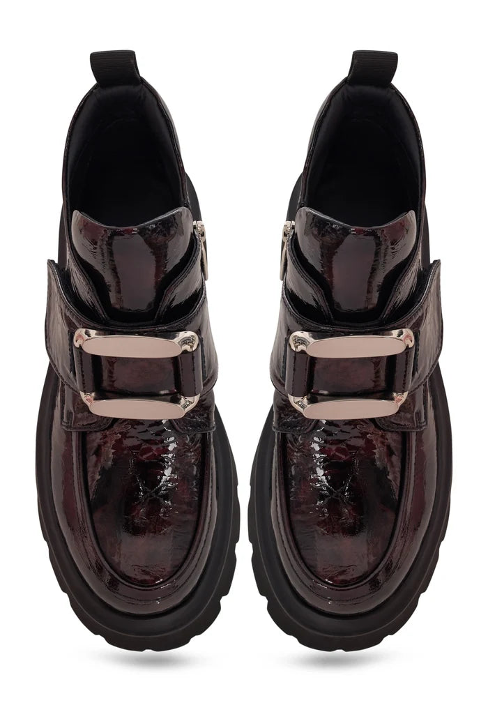 Bold Double Buckle Leather Loafers Geirr - Bordeaux