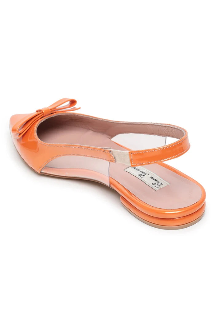 A pair of elegant orange slingback women's sandals with bow glint detail, perfect for adding a touch of glamour to any outfit in the latest fashion footwear trends.