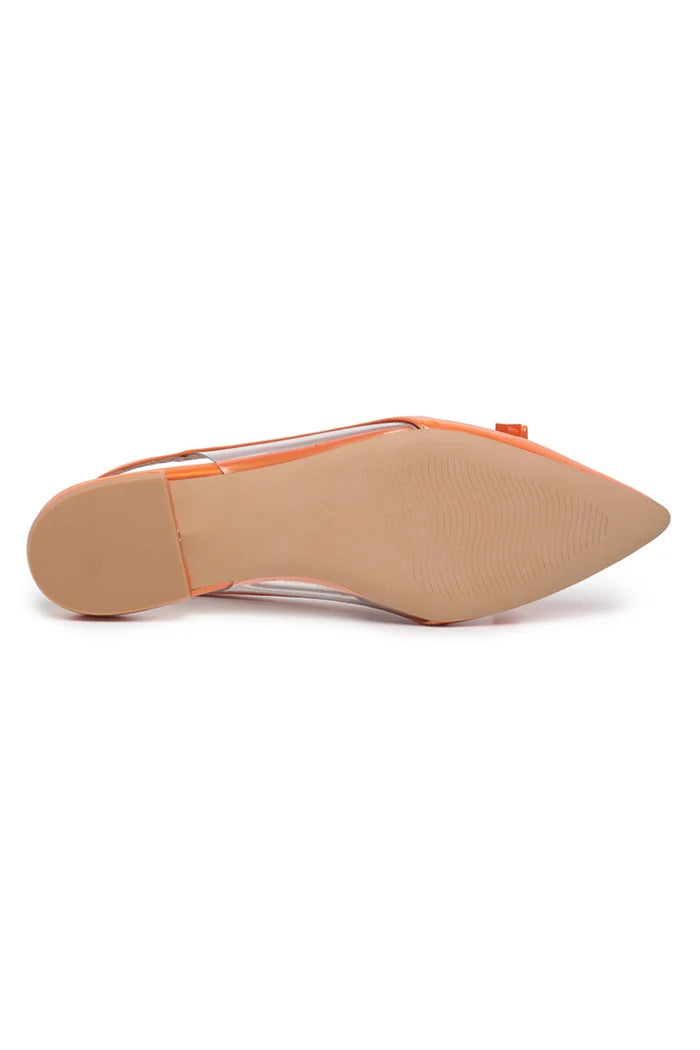 A stylish pair of women's sandals in orange slingback style with bow glint detail, perfect for those looking for elegant and fashionable footwear.