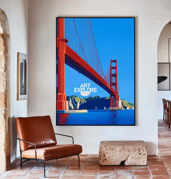 Golden Gate Bridge Pop Art Painting Red Blue Modern Wall Decor For Living Room