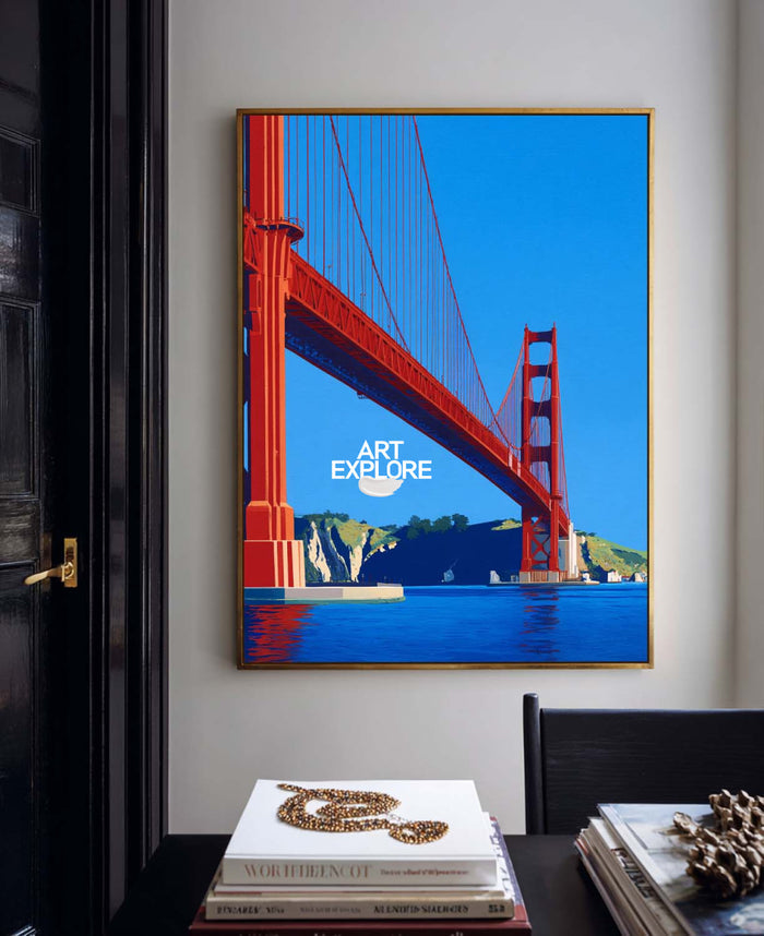 Golden Gate Bridge Pop Art Painting Red Blue Modern Wall Decor For Living Room