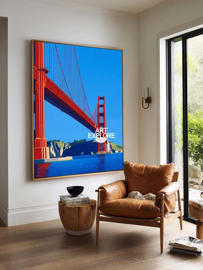 Golden Gate Bridge Pop Art Painting Red Blue Modern Wall Decor For Living Room
