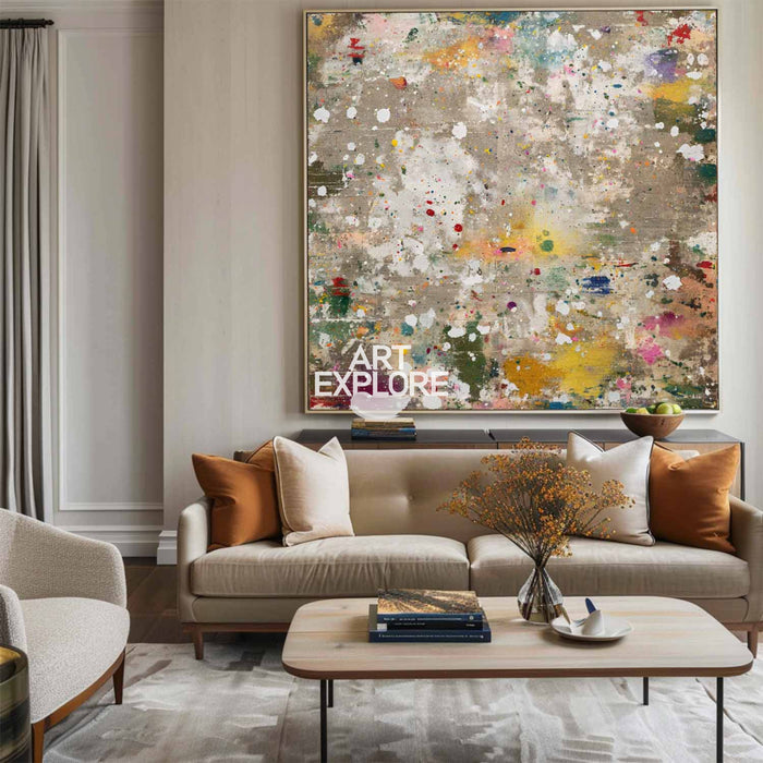 Large Square Abstract Painting, Beige & Brown Color Splash Canvas for Interiors – ArtExplore