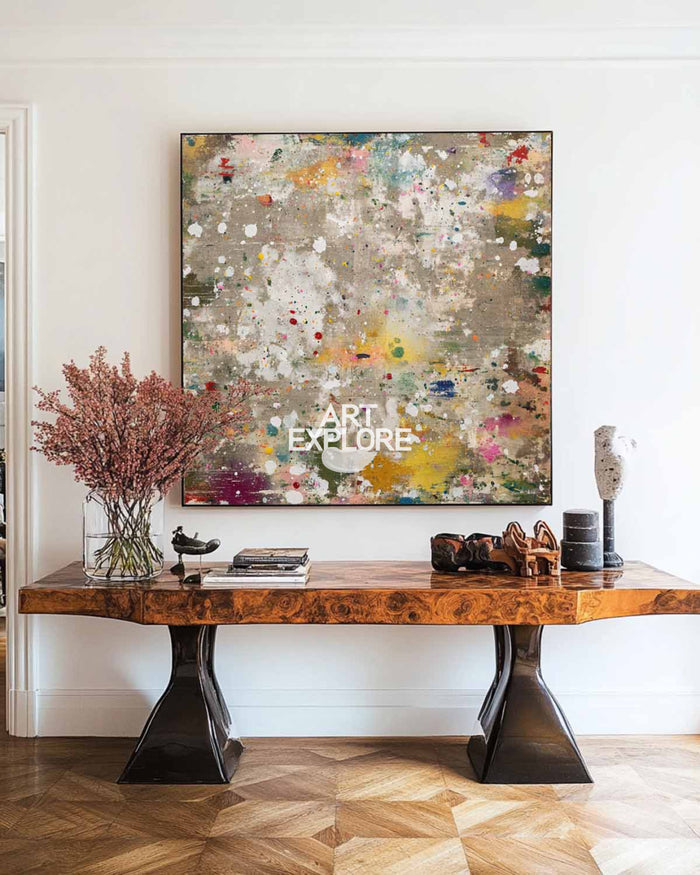 Hand-Painted Square Oil Artwork in Earthy Brown, Dining or Office Wall Decor – ArtExplore