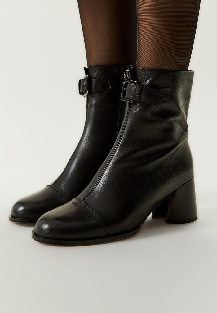 Buckle Strap Mid-Heel Boot