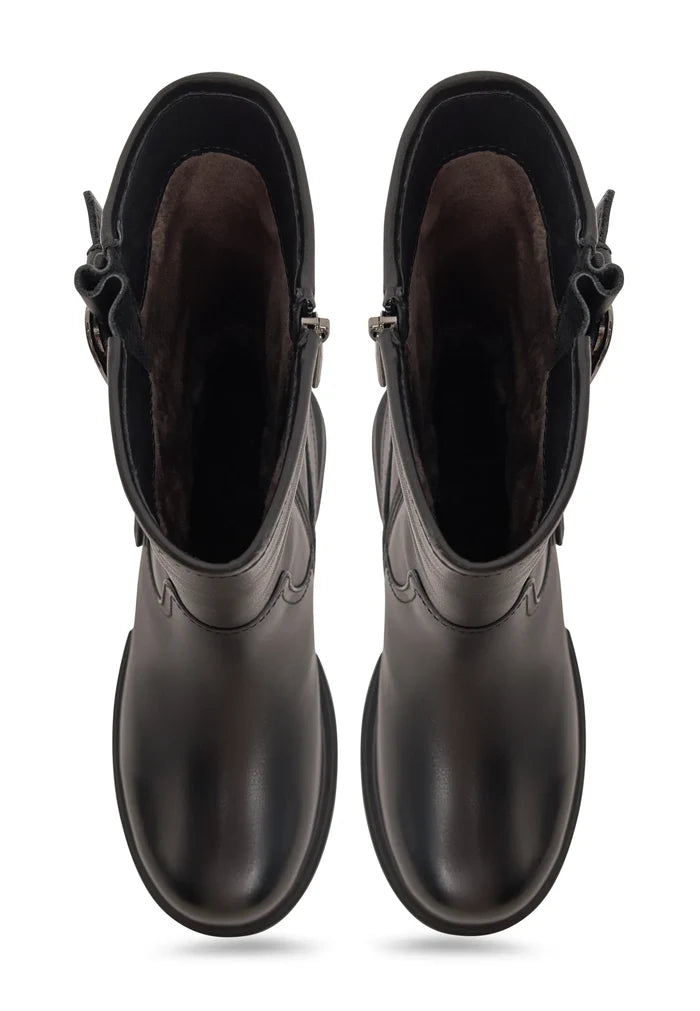 Buckled Edge Mid-Calf Leather Boots