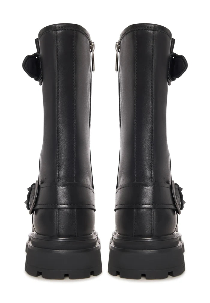 Buckled Edge Mid-Calf Leather Boots