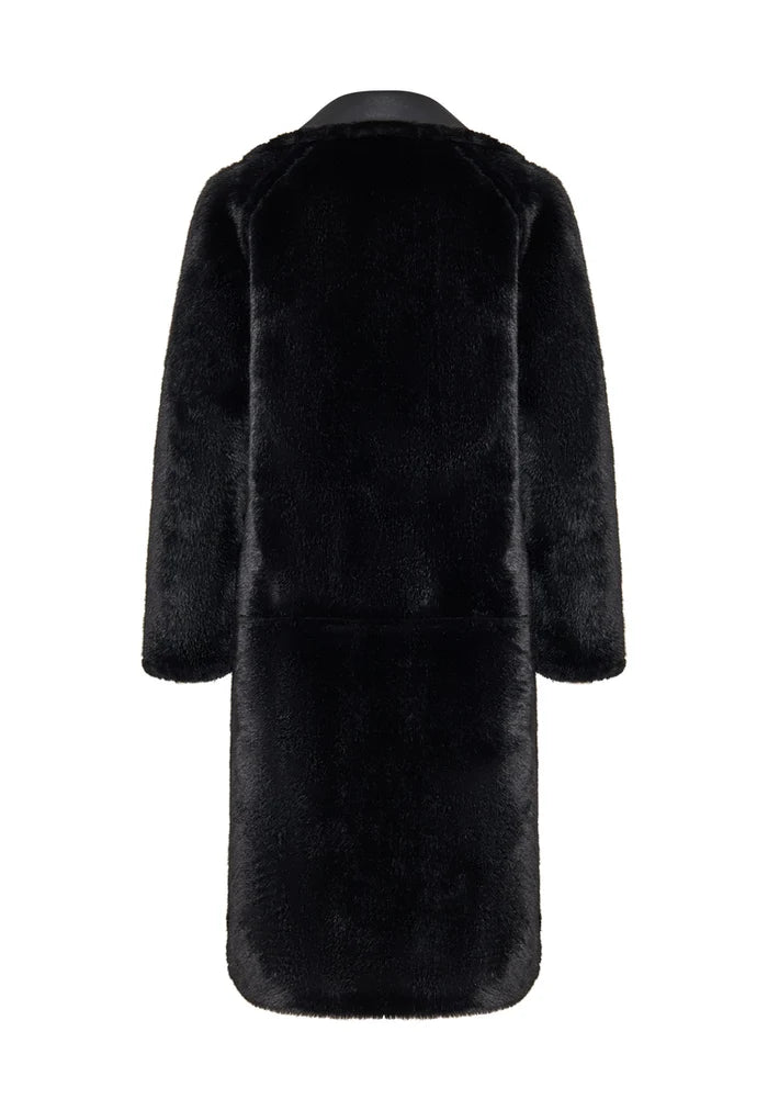Button-Up Faux Reversible Long Coat - Black