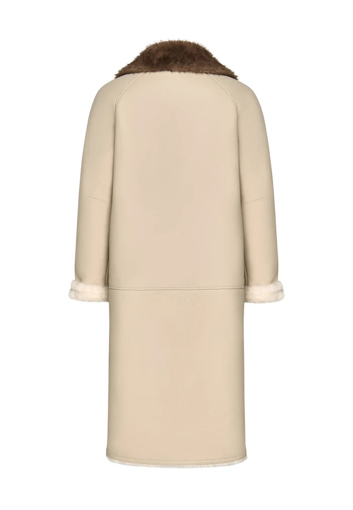Button-Up Faux Reversible Long Coat - Ivory