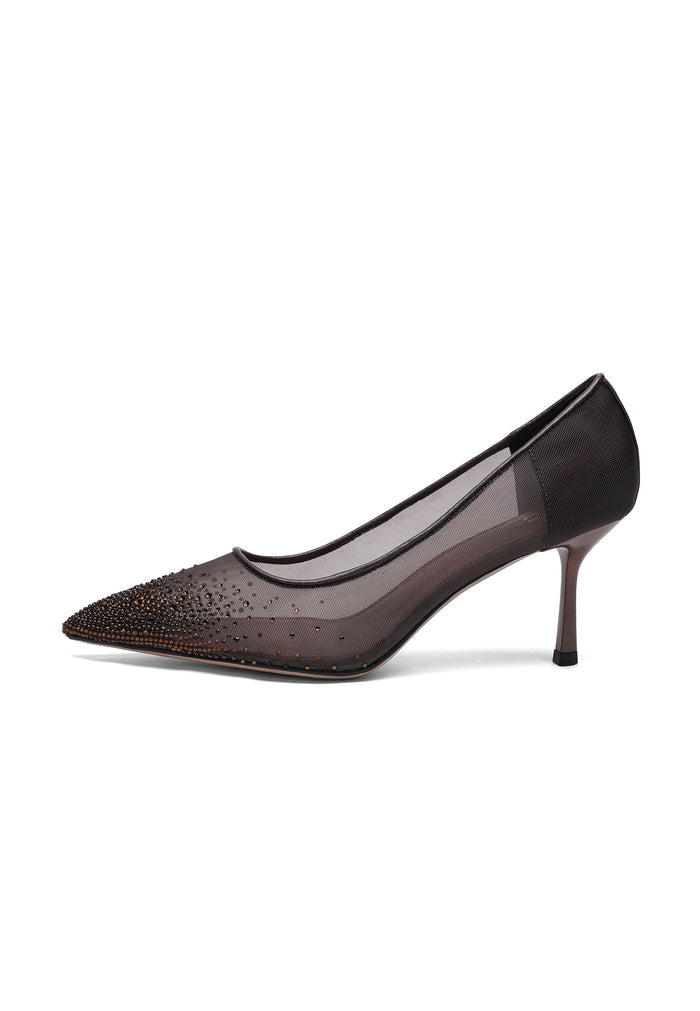 Camille Embellished Satin Pumps - Brown