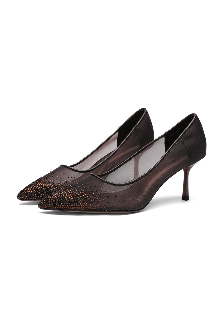 Camille Embellished Satin Pumps - Brown