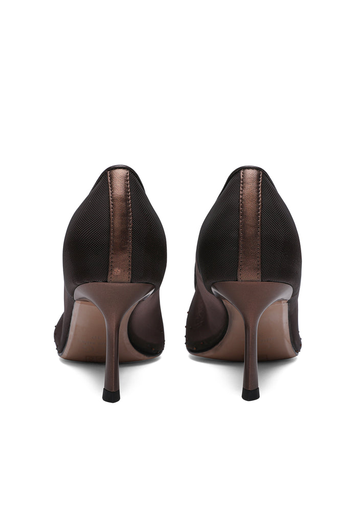 Camille Embellished Satin Pumps - Brown