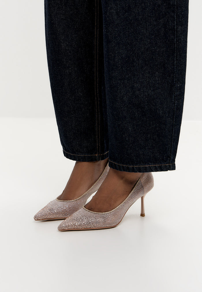 Camille Embellished Satin Pumps - Champagne