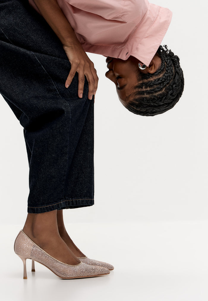 Camille Embellished Satin Pumps - Champagne