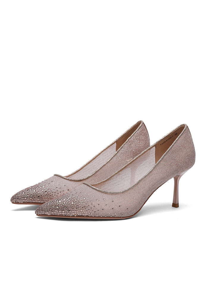 Camille Embellished Satin Pumps - Champagne