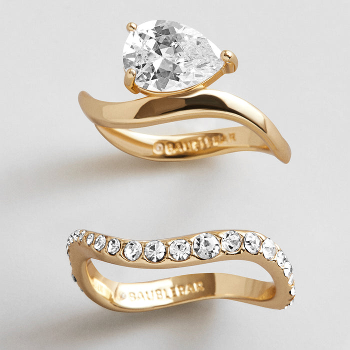 Caroline Gold Ring Set - Gold/Pavé
