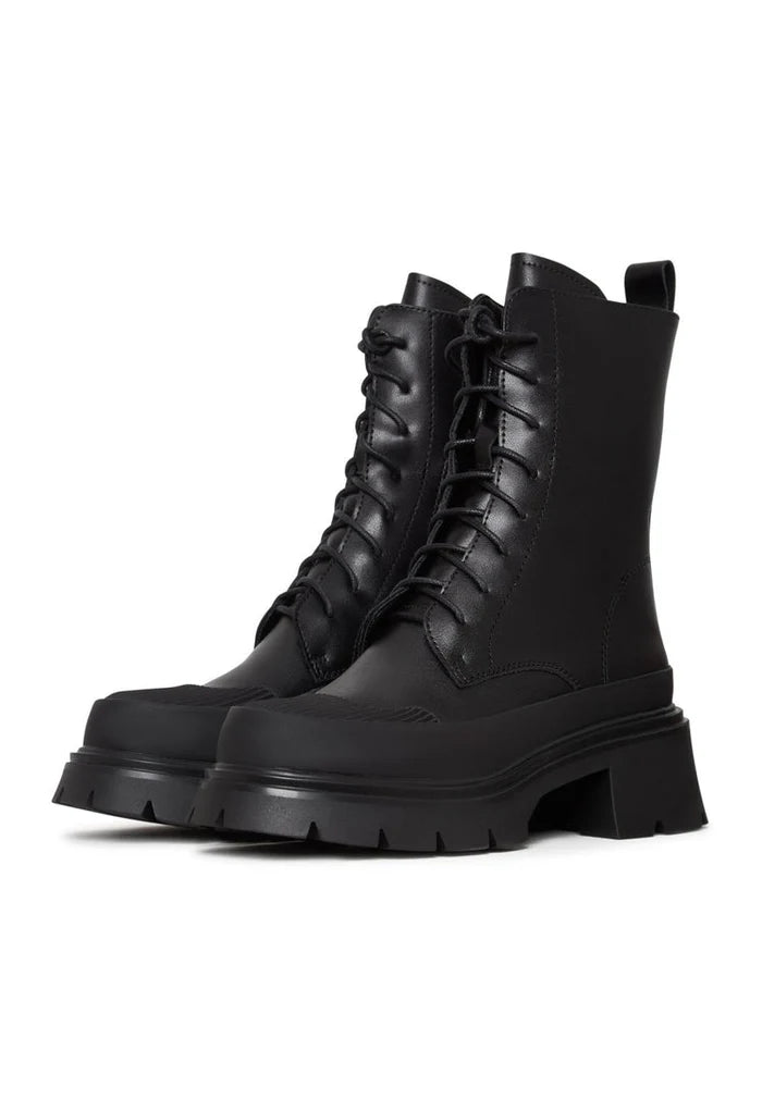 A pair of stylish black suede lace-up ankle boots, perfect for casual wear.
