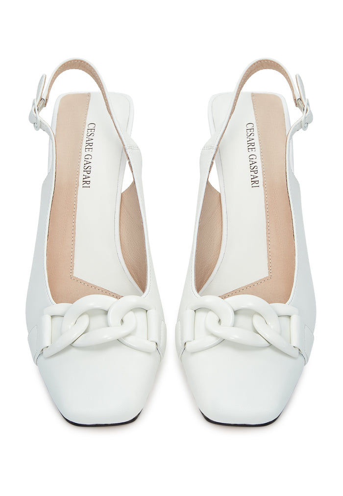 Chain Chic Slingbacks - White