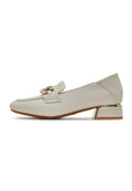 Chain Embellished Leather Loafers - Beige