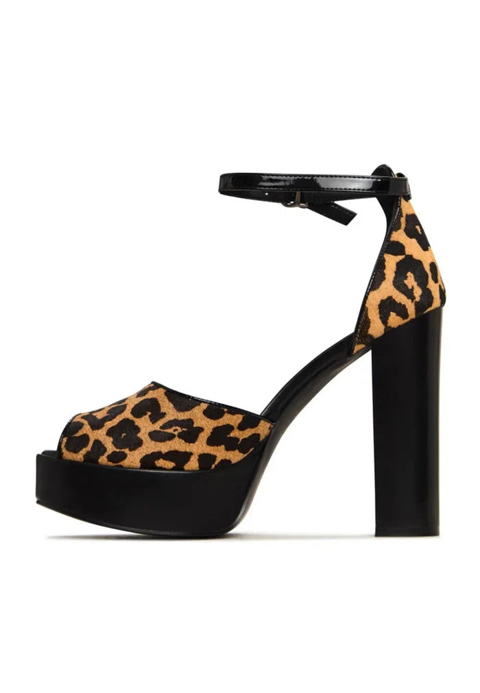 Charm Block Heel Sandals - Leopard