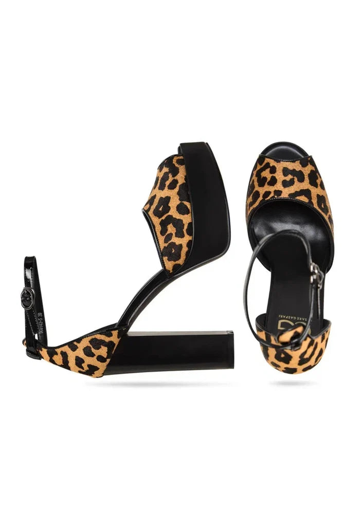 Charm Block Heel Sandals - Leopard