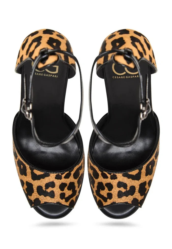 Charm Block Heel Sandals - Leopard