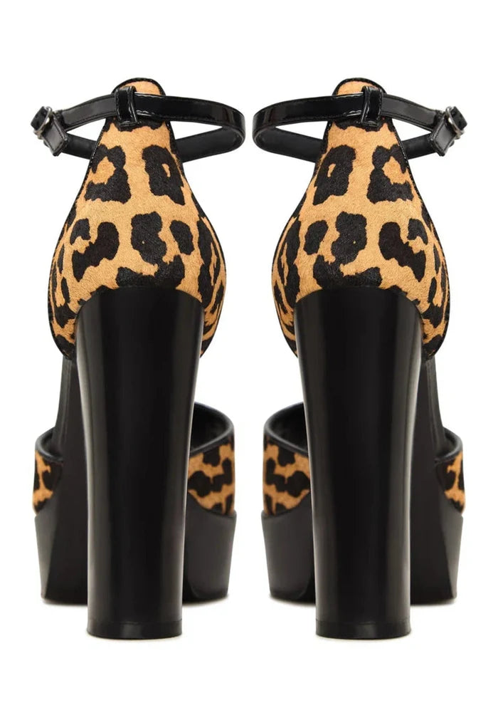 Charm Block Heel Sandals - Leopard
