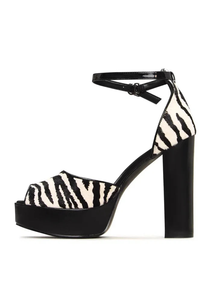 Charm Block Heel Sandals - Zebra