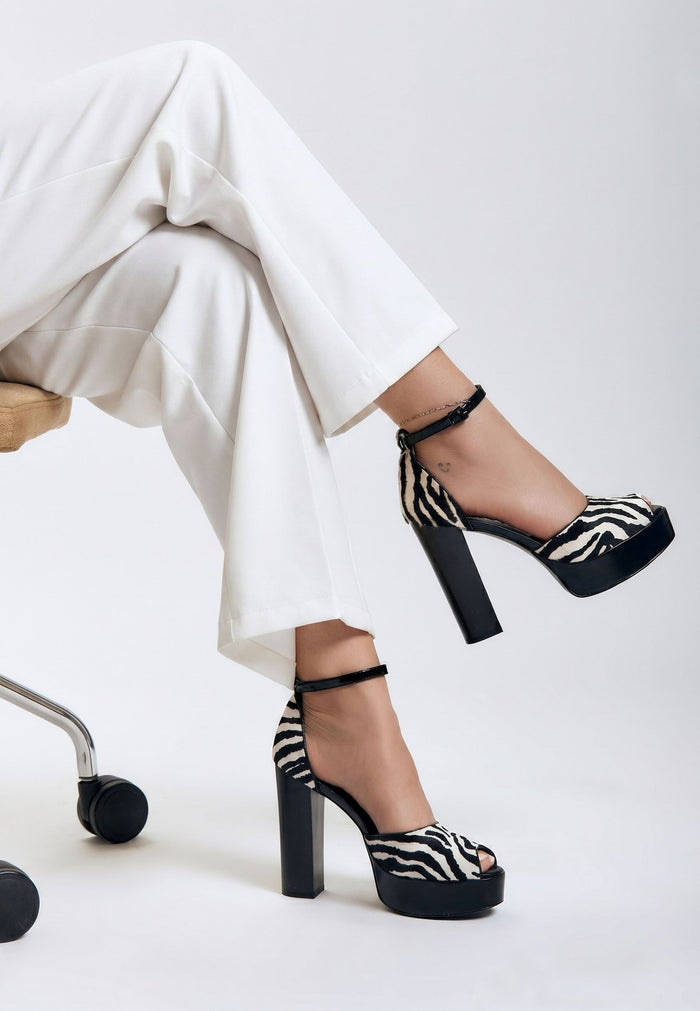 Charm Block Heel Sandals - Zebra