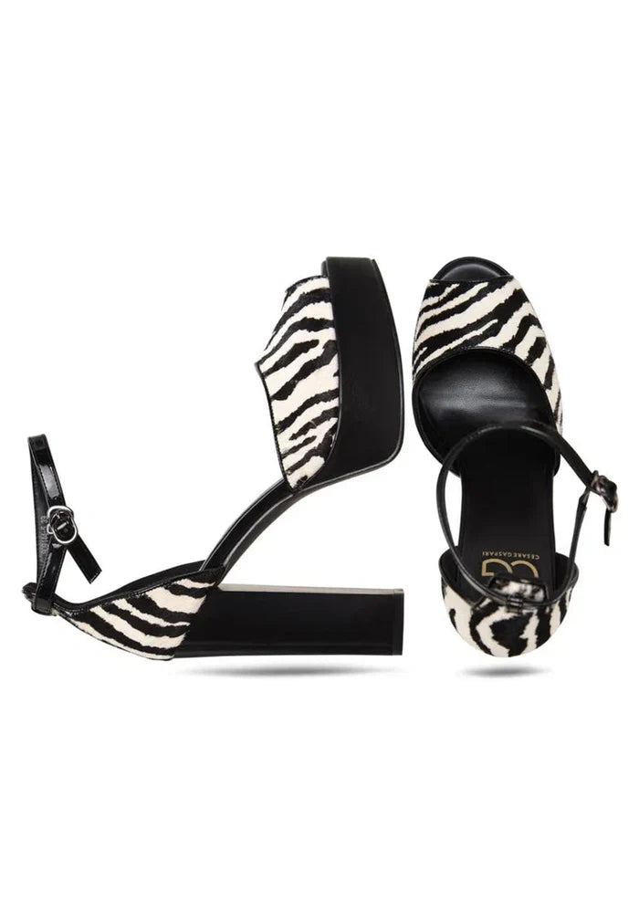 Charm Block Heel Sandals - Zebra