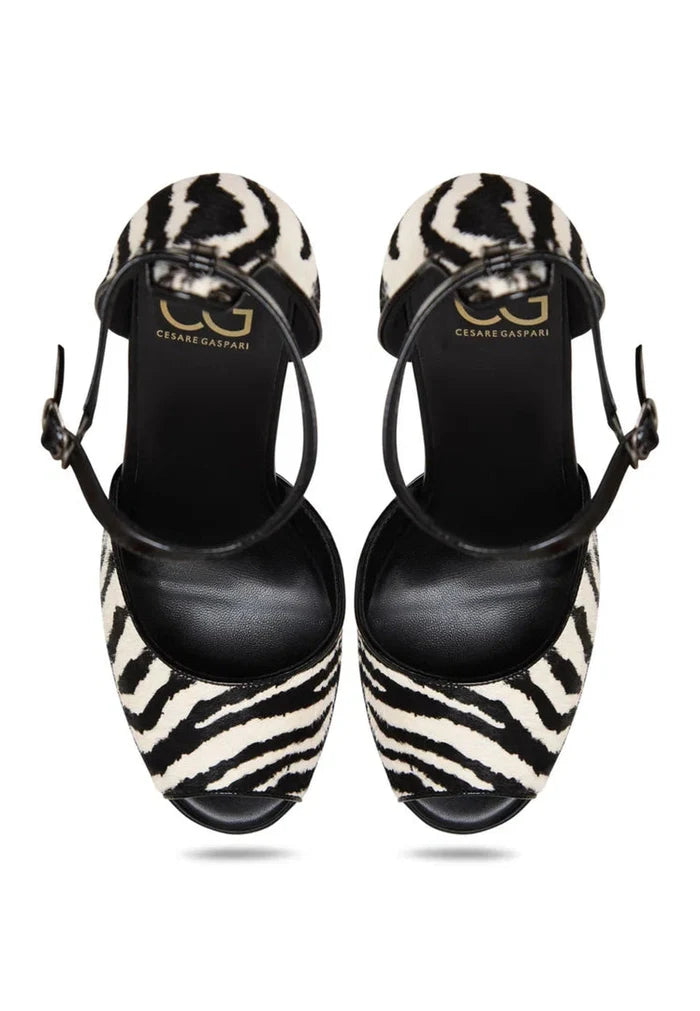 Charm Block Heel Sandals - Zebra